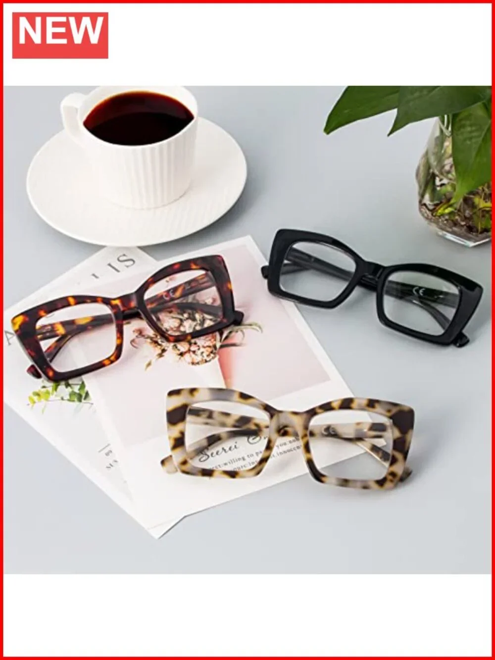 Oversized Square Blue Light Blocking Reading Glasses with Spring Hinge,